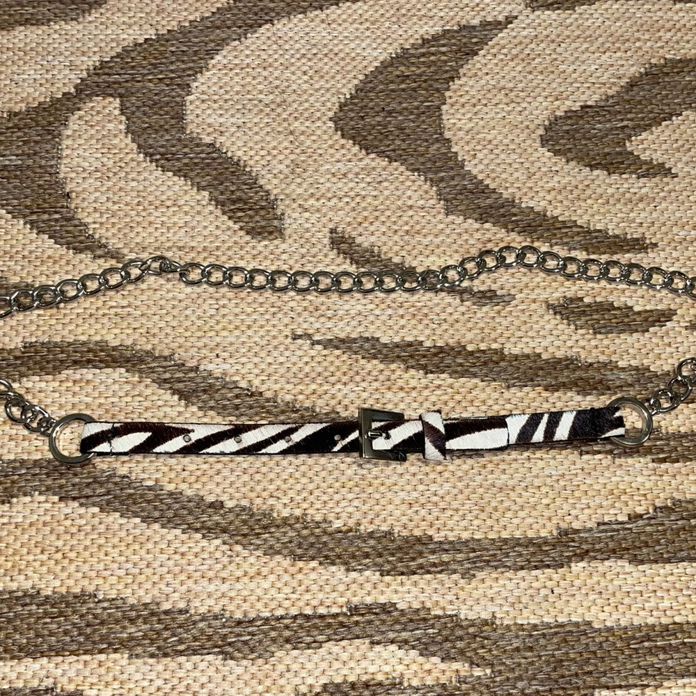 Zebra pony leather silver chain belt size L